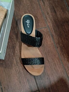 Style & Co. Black Braided Double-Strap Slide Sandal